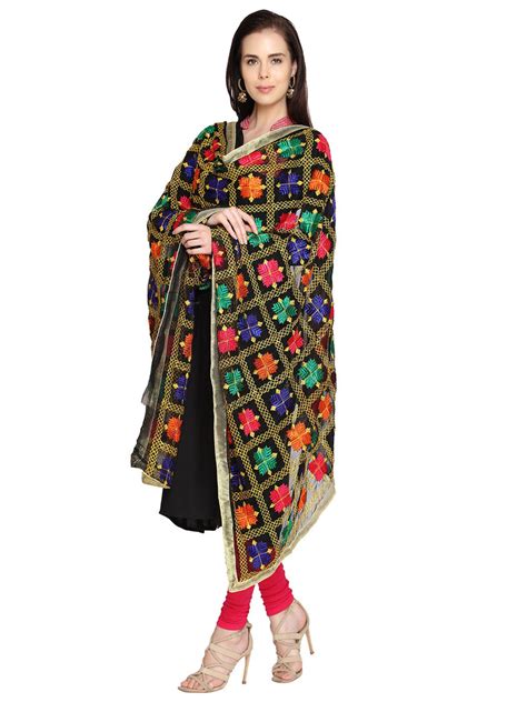 Black Phulkari Embroidery Chiffon Dupatta Bazaar