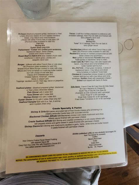 Menu at Fisherman's Corner restaurant, Perdido Key