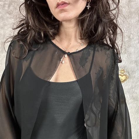 Vintage Y2K Ebony Black Silk Organza Cover Up. Cover... - Depop