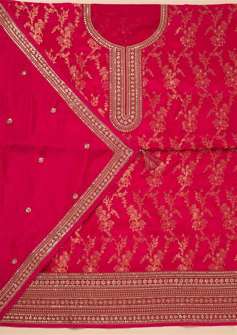 Buy Rani Pink Zariwork Tissue Unstitched Salwar Suit - Koskii