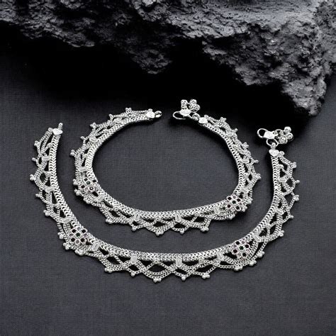 Real Sterling Silver women Multi CZ Jhallar style Anklet Ankle Pair 10 ...