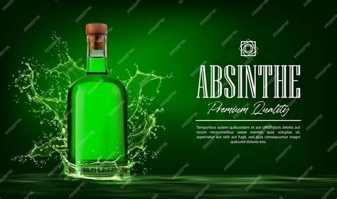 Premium Vector | Absinthe alcohol liquor bottle with green splash