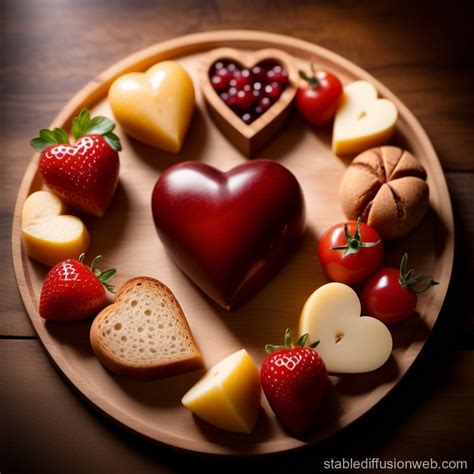 Heart-Shaped Food on Wood Platter | Stable Diffusion Online