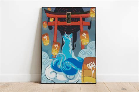 Shinto Schrein Kitsune 50x70 eckige Steine – PichuMoonArt