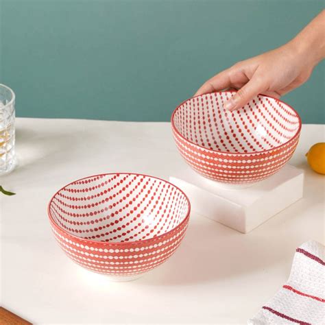 Dots Patterned Snack Bowl Set Of 2 Red 500ml Online - Premium Snack ...