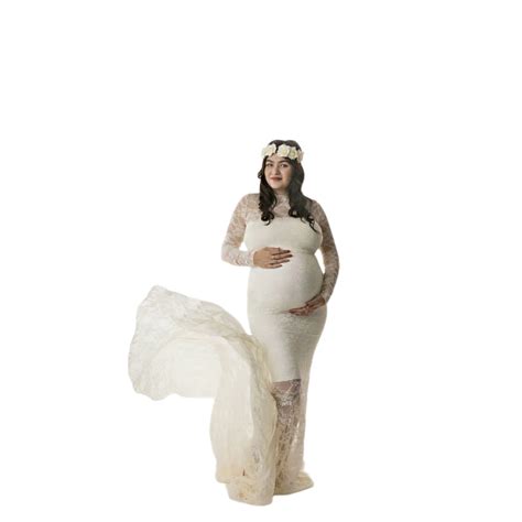 Babymoon Full Sleeve Net Lace Stretchable Maternity Gown Dress | White ...