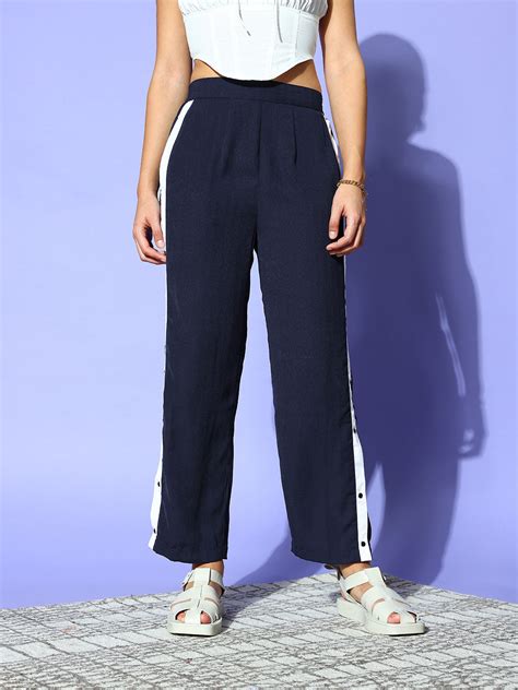 PANIT Women Navy Blue Solid Roman Column Trousers – Panit X Cherry & Jerry