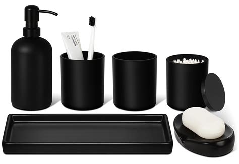 Latitude Run® Black Bathroom Accessories Set, 6PCS Matte Black Bathroom ...