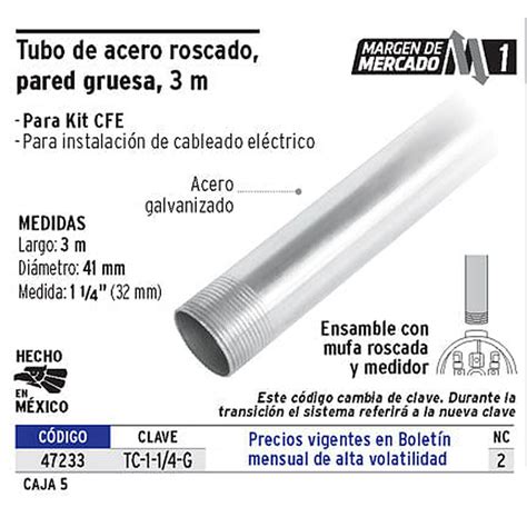 Tubo 1-1/4' de acero galvanizado 3 m, para pared gruesa Volteck Tubo 1 ...