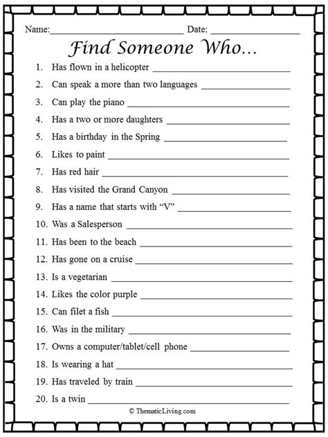 Find Someone Who Free Printable - Printable Recipe Cards