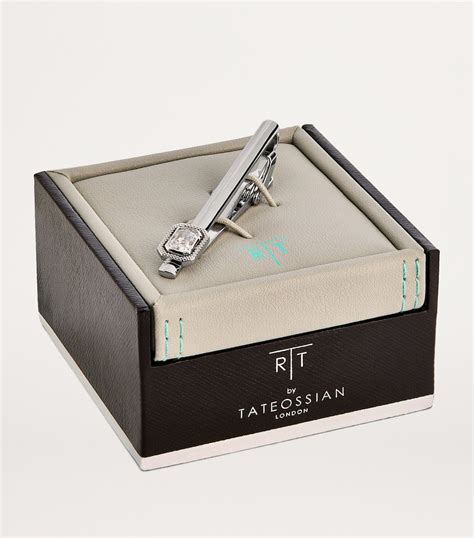 Tateossian Silver Rhodium-Plated and Cubic Zirconia Halo Tie Clip ...