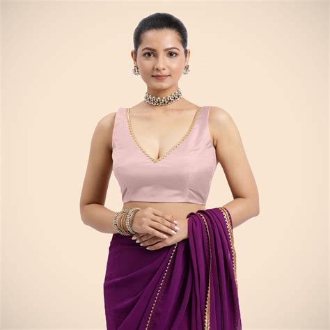 Sleeveless Saree Blouse in Baby Pink Artificial Silk – Binks