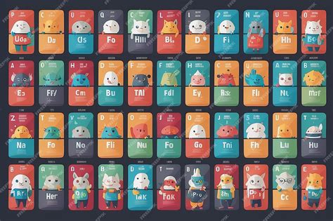 Periodic table elements represented as cute characters vector ...