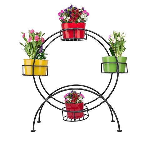 Nutech Impex Round Pot Stand with 4 Metal Planters -Planter Stand ...