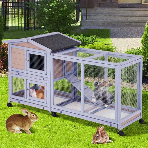 "Dkelincs 58"" Rabbit Hutch, Indoor/Outdoor Wooden Bunny Cage with ...