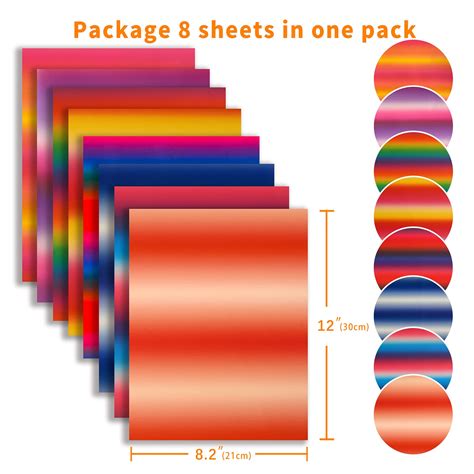 Tintnut Gradient-Ombre Heat-Transfer-Vinyl Reflective HTV- 8 Pack 12x8 ...