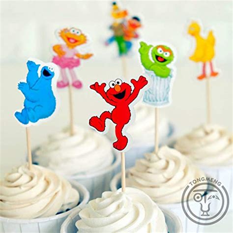Buy cupcake toppers picks - 24pcs Cartoon Sesame Street Elmo Bert Big ...