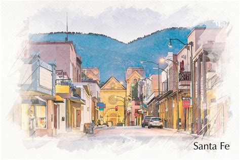 Santa Fe sketch watercolor canvas, Santa Fe Canvas, Santa Fe wall art ...