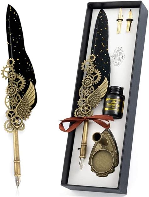 Koshiya Feather Pen and Ink Set, Mechanic Style Quill Calligraphy Pen ...