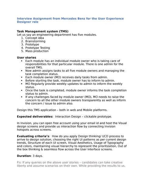 Interview assignment ux - Interview Assignment from Mercedes Benz for ...