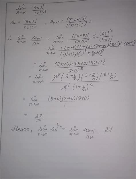 Lim (3n)!/(n!)^3 when n tends to infinity