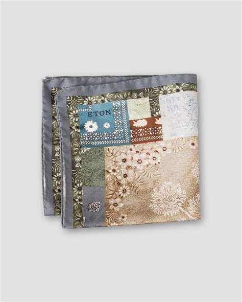 Blue Patchwork Print Silk Pocket Square - Eton