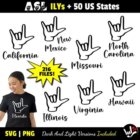 ASL ILY Sign All 50 US States Svg Bundle I Love You American Sign ...