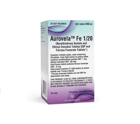 Aurovela™ Fe 1/20 (Norethindrone & Ethinyl Estradiol & Ferrous Fumarate ...