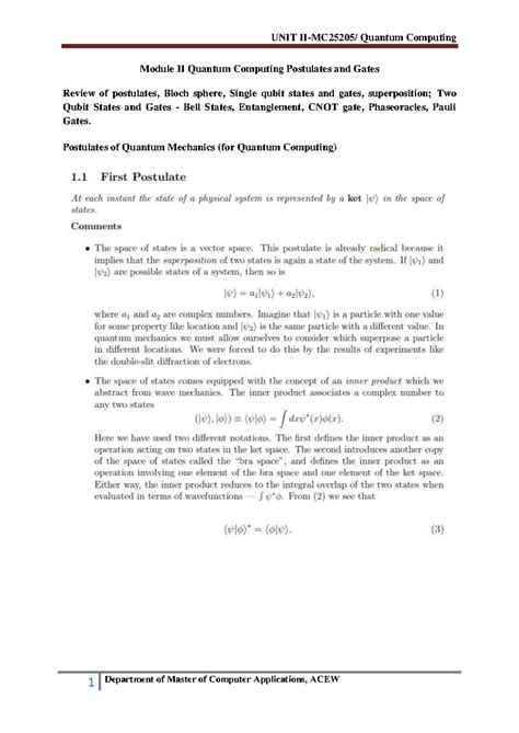 QC 2: Quantum Computing Postulates & Gates Overview - Studocu