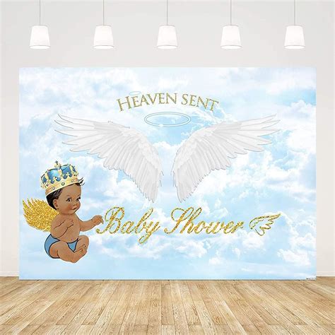 Buy ABLIN 7x5ft Heaven Sent Boy Baby Shower Backdrop Little Prince Gold ...