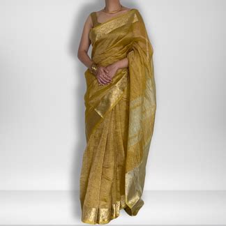 Pitamber - Yellow Crush Tissue Saree with Banarasi Border & Golden Zari ...