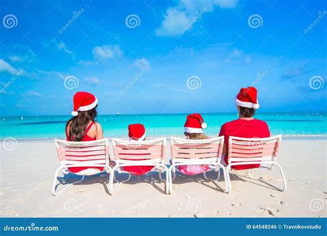 Christmas Family Vacation on White Beach Stock Photo - Image of ...
