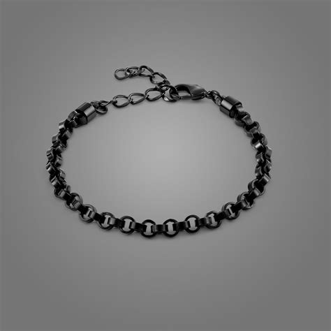 Interlock Men’s Bracelet | Black & Rhodium Polished Chain – Black Mamba ...