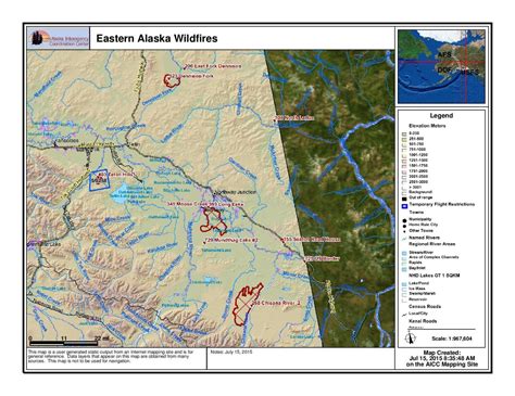 Eastern Alaska Wildfires map; July15 – Alaska Wildland Fire Information