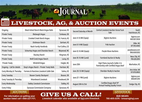 Livestock Calendar May 31 2024 - High Plains Journal
