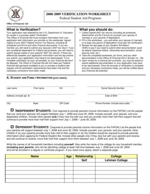 2008-2009 Verification Worksheet - Blank Fillable Template | Fill Out ...