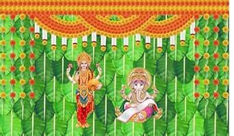 Backdropon Banana Leaf and Flower With Goddess Laxmi Mata and Ganeshji ...
