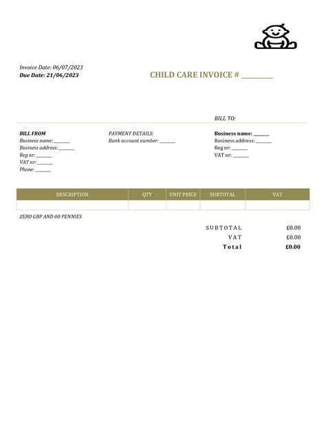 Childcare Invoice Template Free