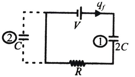 A series circuit consists of two capacitors, a resistors, and an ideal ...