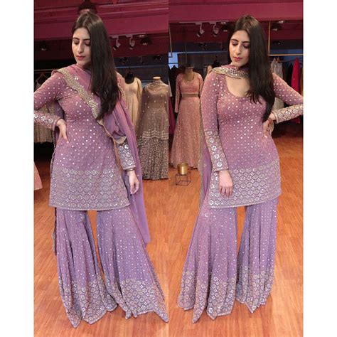 Lilac Purple Color Georgette Embroidery Sharara Suit - Cloth