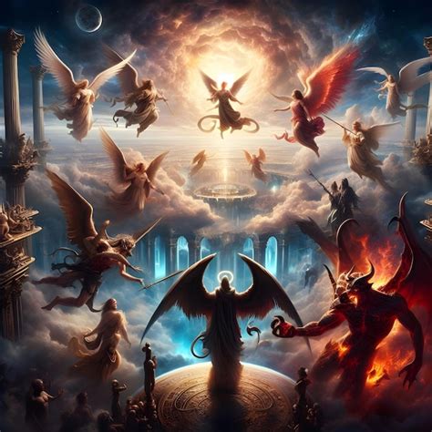 Premium Photo | AI of an epic battle between good and evil as angels ...