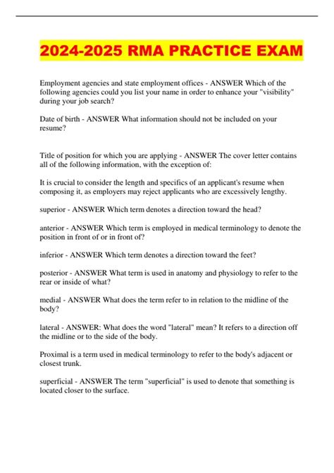 RMA PRACTICE EXAM - RMA - Stuvia US