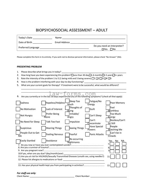 Free Biopsychosocial Assessment Social Work Template – Legal Forms