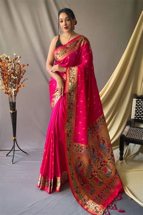Pink Paithani Saree Online With Peacock Pallu