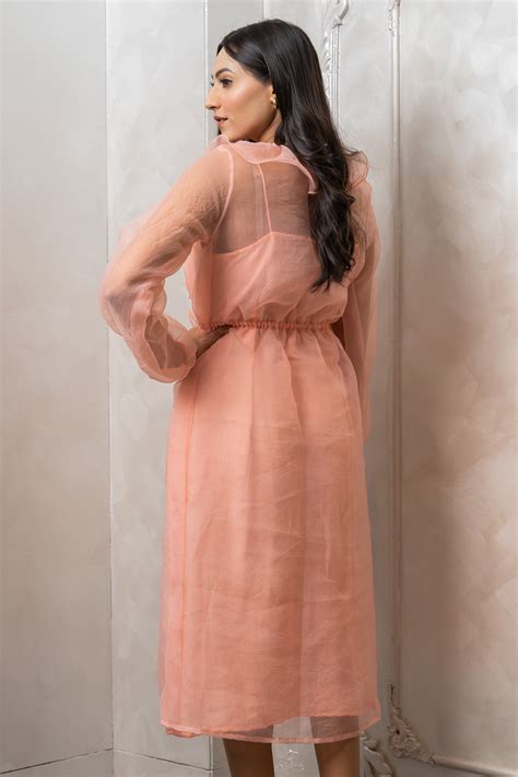 Peach Organza Ruffle Midi Dress – LabelSwish
