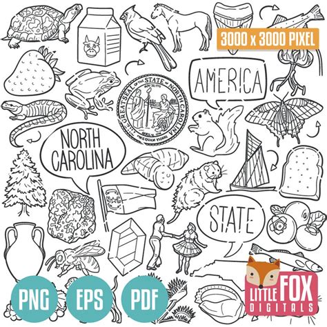 North Carolina State Symbols. American State Clipart. NC Traditional ...