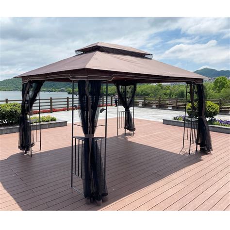 CESICIA Canopies and Gazebos 9-ft 9-in W x 13-ft L x 9-ft H Brown Metal ...