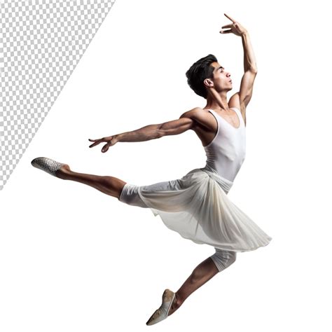 Hispanic ballet dancer leaping in mid air on transparent background ...