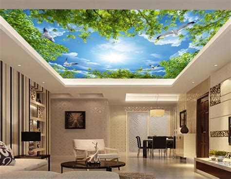 Avikalp MWZ3211 Trees Birds Sun Sky Clouds HD Wallpaper for Ceiling ...