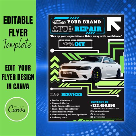 Auto Repair Shop Flyer Template: Editable Canva Layout (digital ...